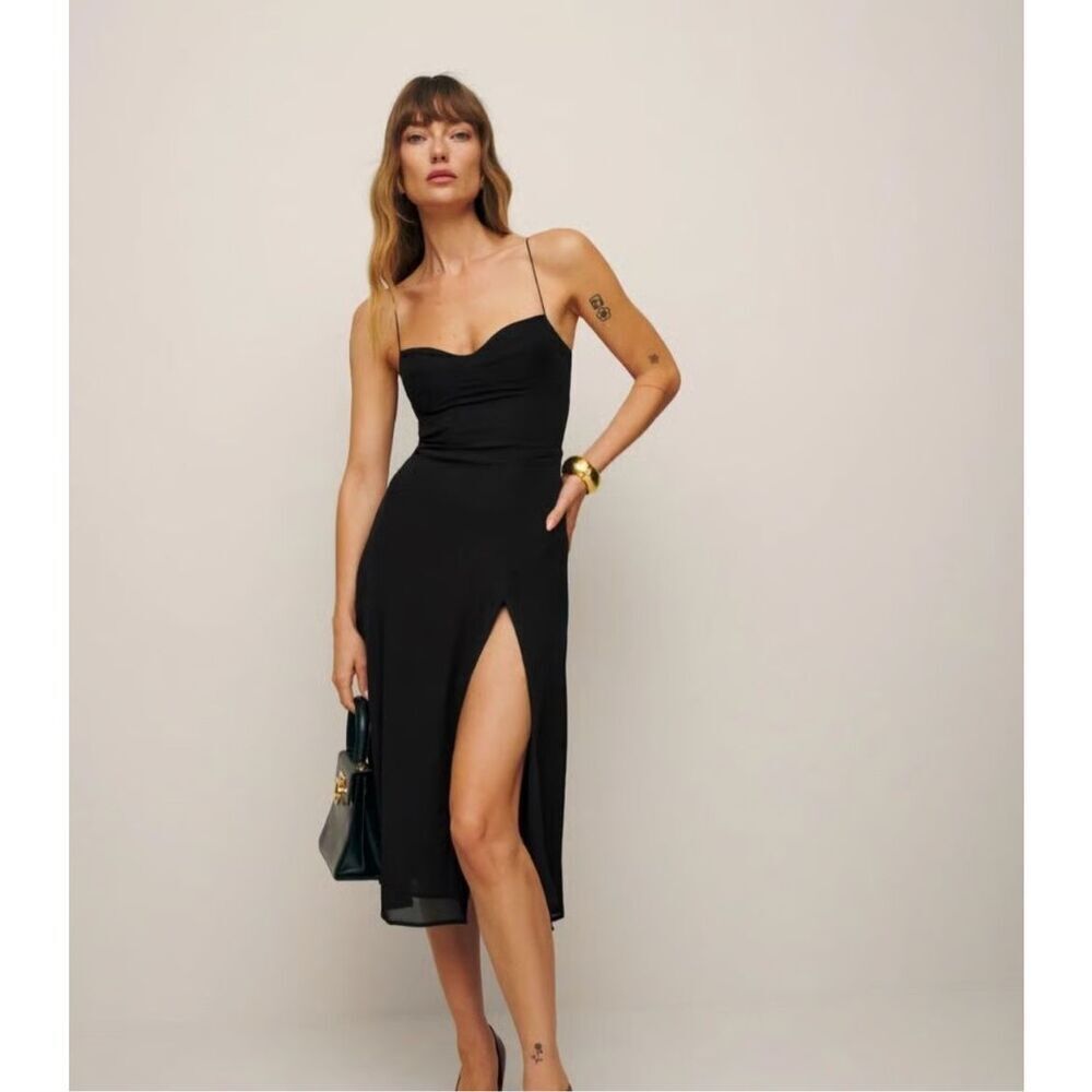 Reformation Black High Slit Juliette Sleeveless Midi Dress Size 4